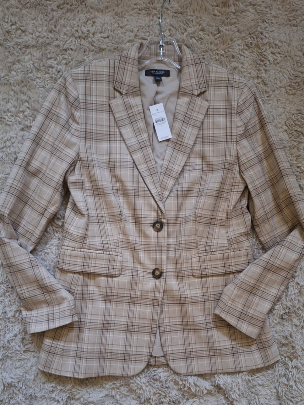 Ann Taylor Beige Plaid Tailored Blazer